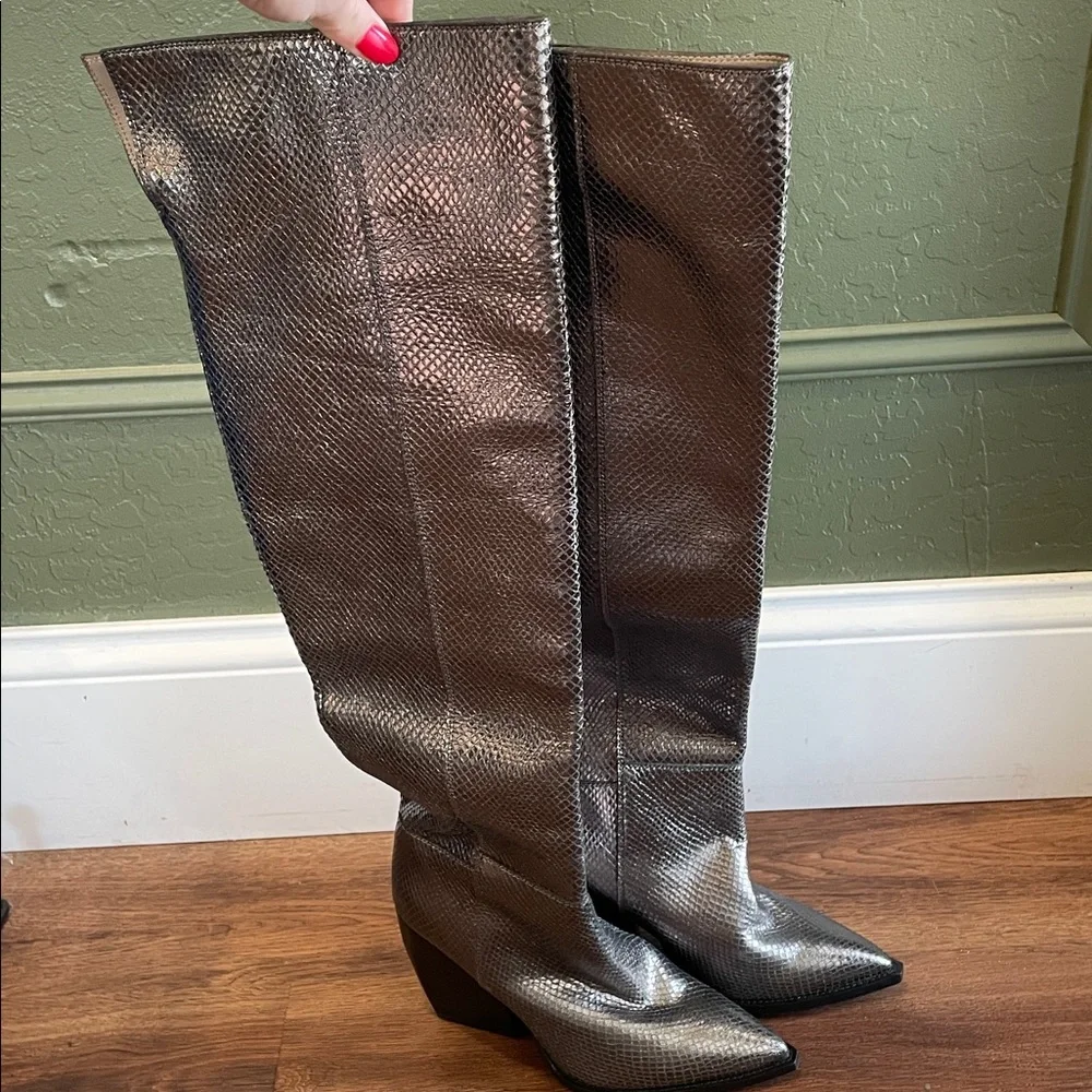 New All Saints Reina Snake Knee High Boots